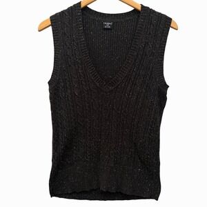 Tribal Women Sz Sm Preppy Black Speckled Cable Knit Sweater Vest Layering